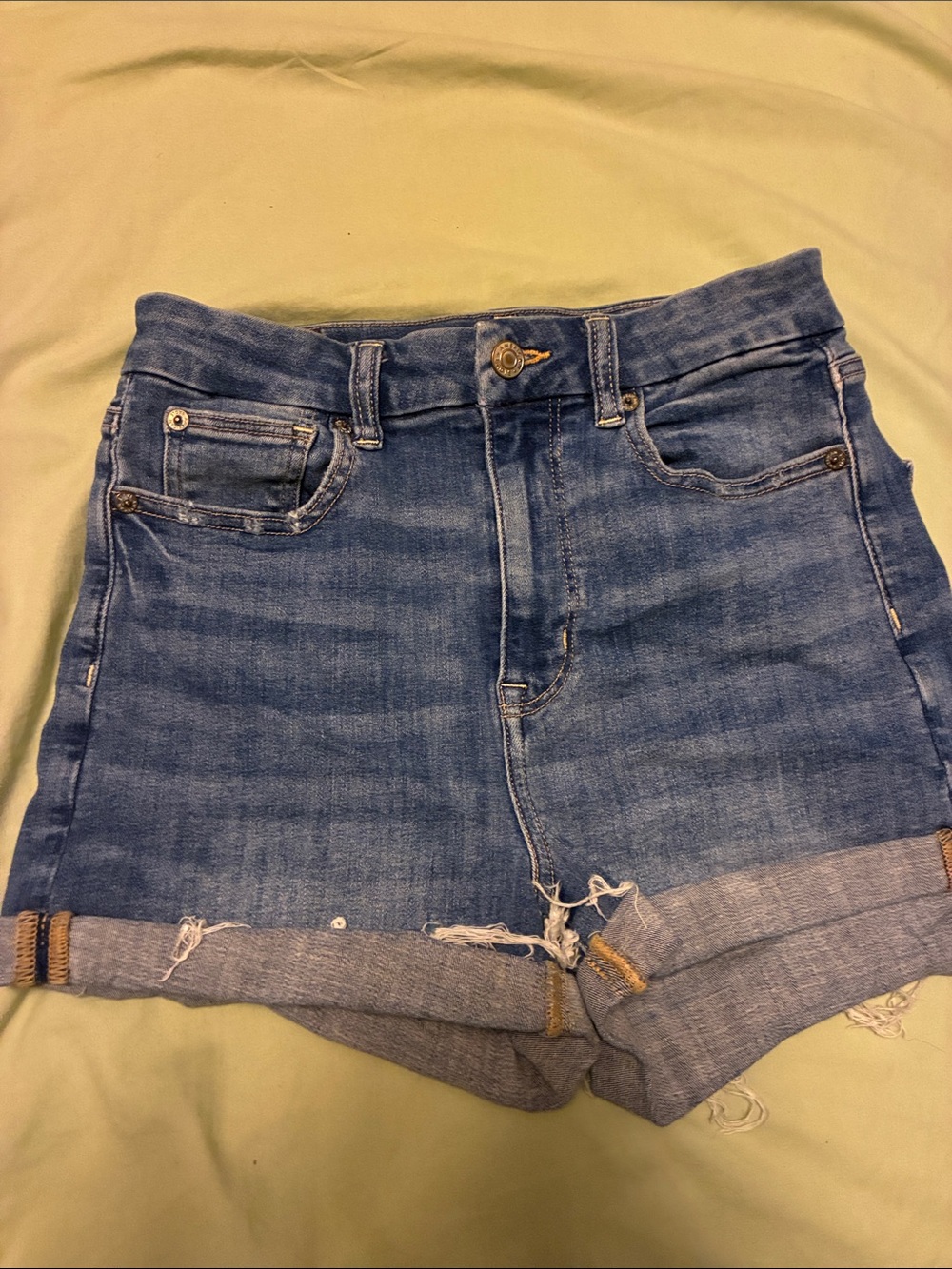 American Eagle Outfitters Medium Blue High-Rise Rolled Hem Denim Shorts